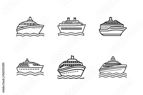 cruise ship line art vector illustration