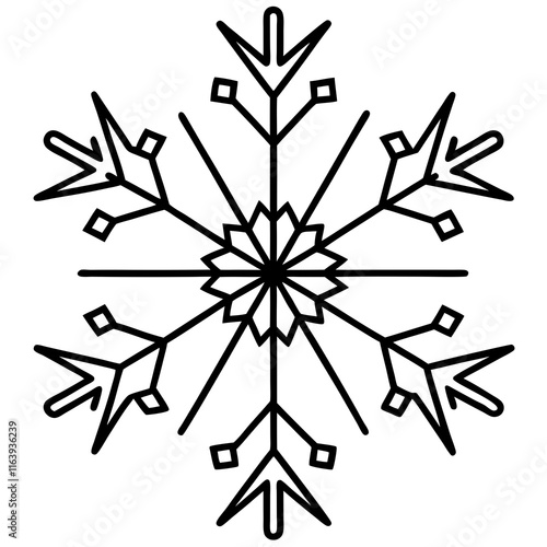 Intricate Snowflake Line Art for Vector Designs