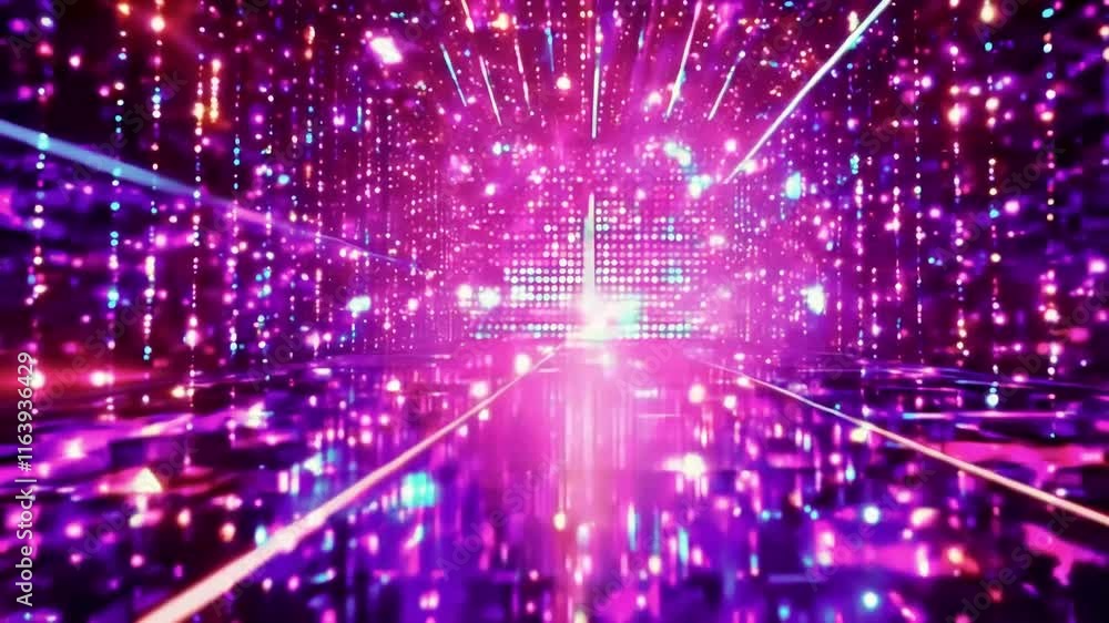 Abstract purple and pink light show with laser beams and bokeh effects. Abstract purple and pink light show with laser beams and bokeh effects.
