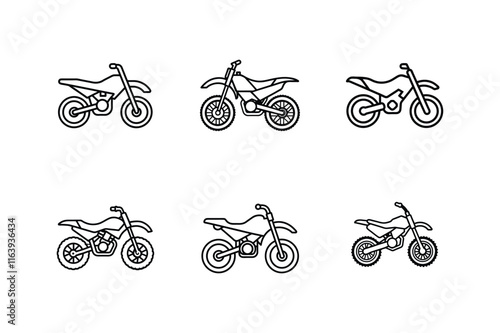 dirt bike icon line art vector illustration, set of bikes