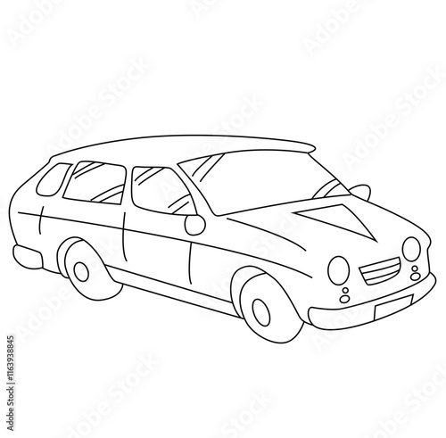 Cute cartoon hand drawn vector car coloring page.