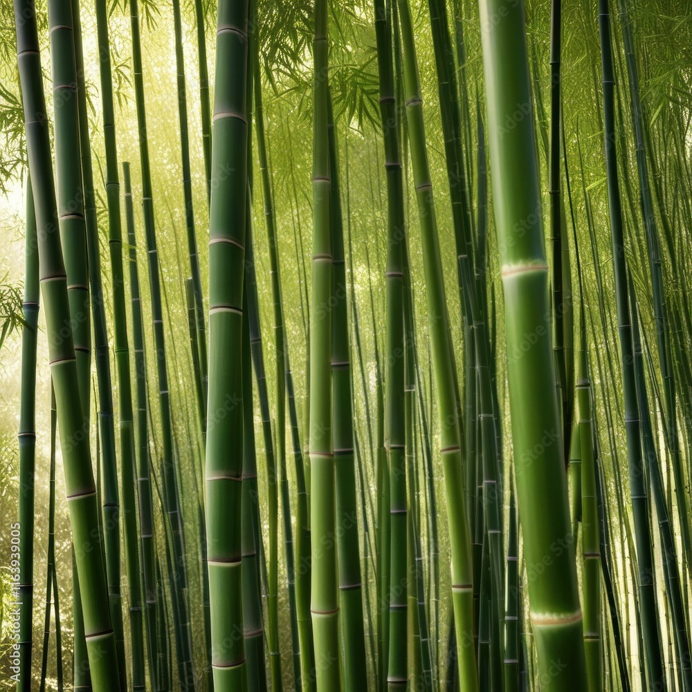A dense grove of tall, slender bamboo stalks bathed in warm sunlight, creating a serene and tranquil scene. A dense grove of tall, slender bamboo stalks bathed in warm sunlight, creating a serene and tranquil scene.