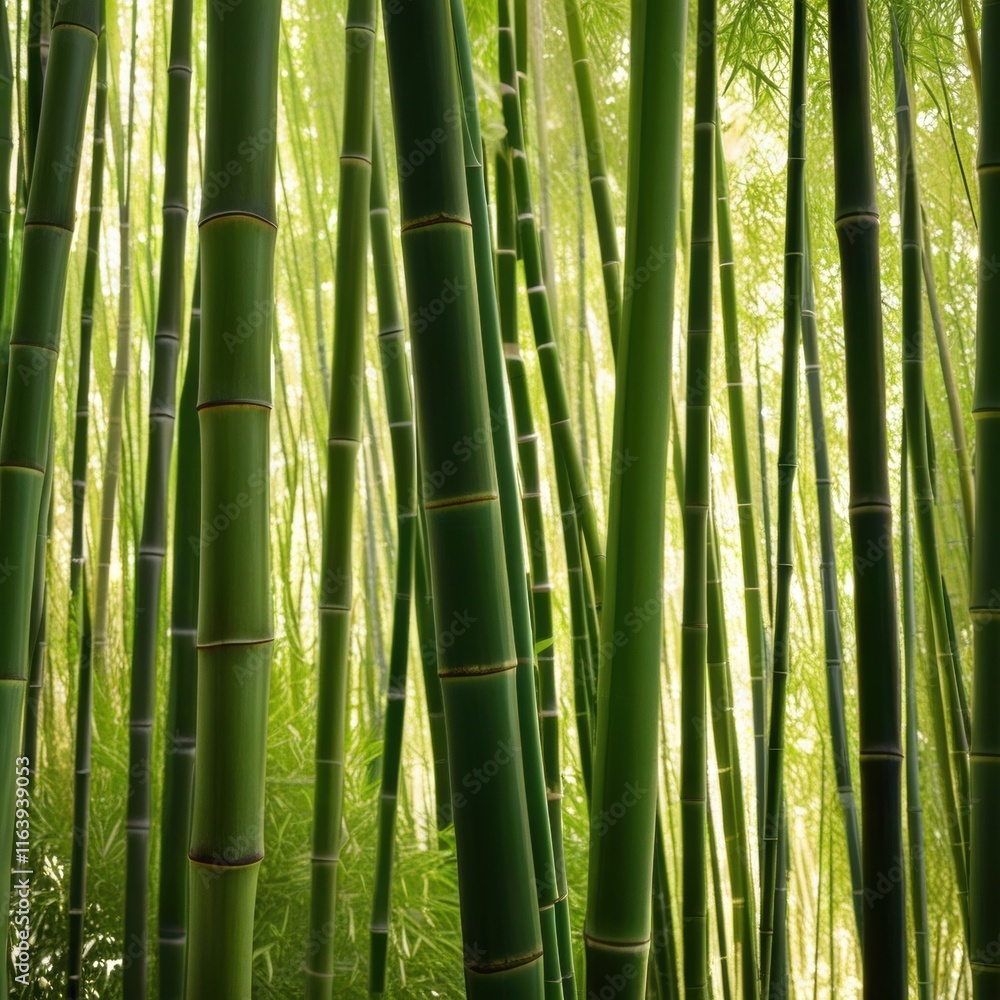 A dense grove of tall, slender bamboo stalks bathed in warm sunlight, creating a serene and tranquil scene. A dense grove of tall, slender bamboo stalks bathed in warm sunlight, creating a serene and tranquil scene.