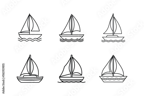 sailboat  line art vector, set of sailing boats