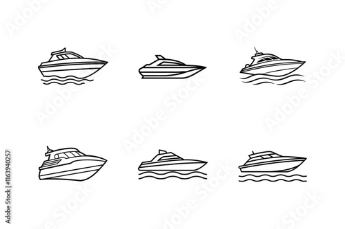 speedboat icon line art vector, set of boats