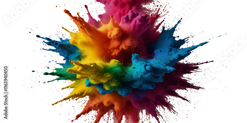 Vector abstract colorful rainbow holi paint and colorful cloud smoke powder explosion isolated on transparent wide panorama background.