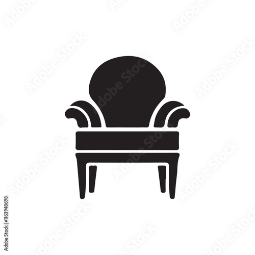 black and white armchair icon on white background