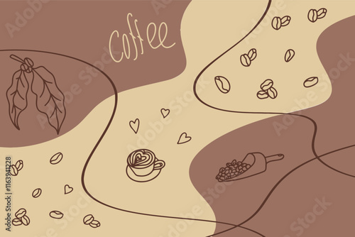 Coffee banner with pattern for flyer, poster, shop, paper art and brochure. Vector illustration of mocha mousse background. Vector 