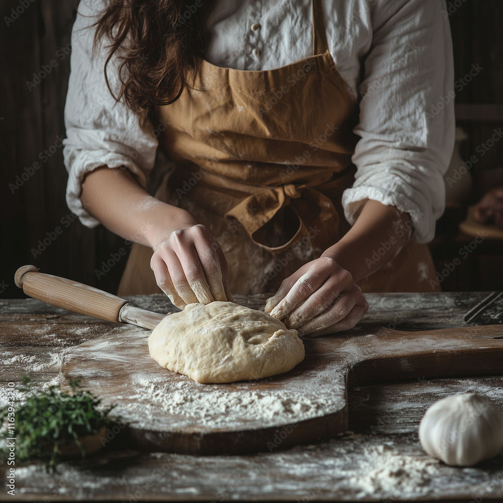 Hands of a Young Woman Preparing Dough for Fresh Bread at Kitchen Table – Baking and Cooking Concept baker kneading dough on table Hands of a Young Woman Preparing Dough for Fresh Bread at Kitchen Table – Baking and Cooking Concept baker kneading dough on table