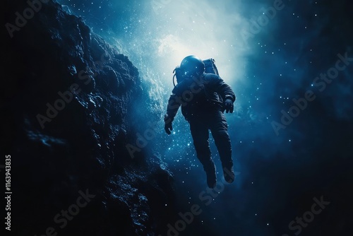Wallpaper Mural Picture of astronaut spacewalking with glowing stars and asteroids. Deep space image, science fiction fantasy in high resolution ideal for wallpaper and print Torontodigital.ca