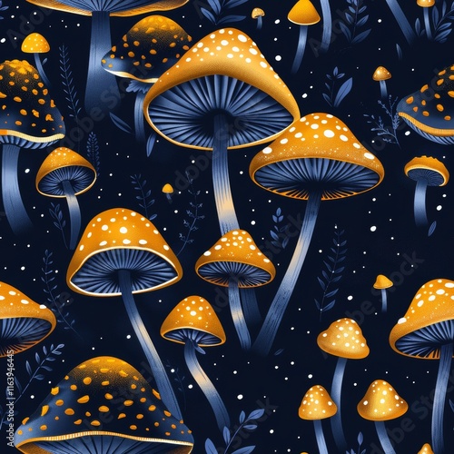 Vibrant psychedelic mushroom patterns with limited color palette and unique designs photo