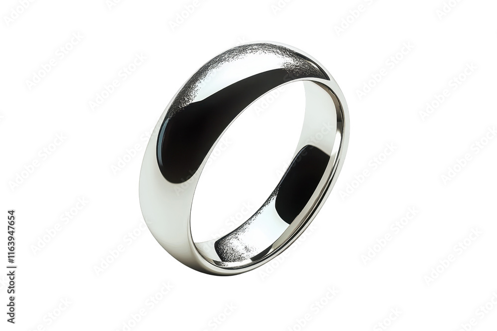 A sleek, polished silver ring with a smooth surface and rounded edges, showcasing its elegant design and reflective quality.