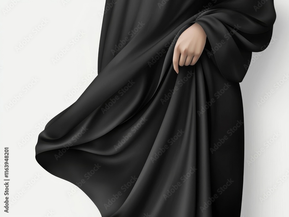 Flowing Black Fabric, Hand, Texture, Material, Elegant, Smooth, Cloth, Drapery, Wave, Abstract Flowing Black Fabric, Hand, Texture, Material, Elegant, Smooth, Cloth, Drapery, Wave, Abstract