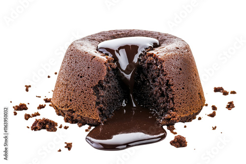 A rich chocolate lava cake with a gooey chocolate center, showcasing its decadent texture and indulgent appeal.