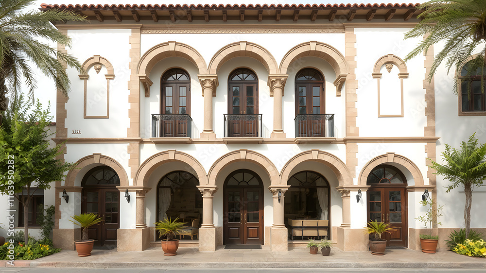 Drawing inspiration from Spanish colonial style, this three-level floor commercial building showcases a fusion of traditional organic elegance and Mediterranean influence. With a beautiful facade, arc Drawing inspiration from Spanish colonial style, this three-level floor commercial building showcases a fusion of traditional organic elegance and Mediterranean influence. With a beautiful facade, arc