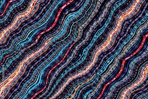 Intricate web of thin black and white stripes, creating a visually engaging seamless pattern , texture, geometric