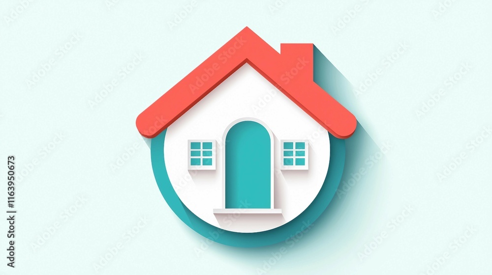 Colorful Paper House Icon on Soft Background with Shadow Effect Colorful Paper House Icon on Soft Background with Shadow Effect