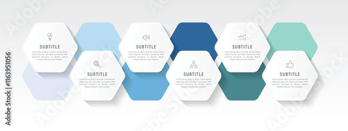 6 steps infographic template with 6 options. Flowchart that can be used for business report, data visualization and presentation. Timeline infographic elements vector illustration.
