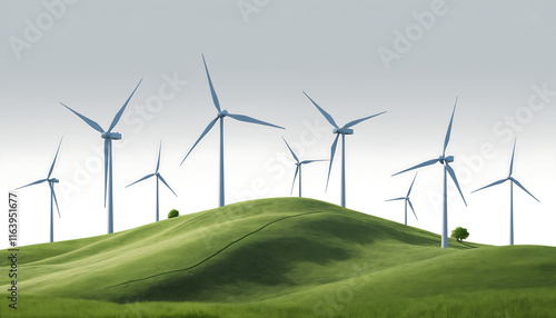 Wind Turbines and Grassy Hills Flora Isolated Against Transparent Background Natural Energy Concept Generative AI