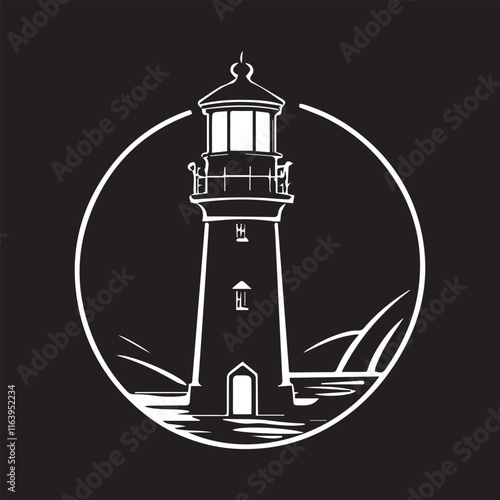 black and wight lighthouse logo type silhouette design