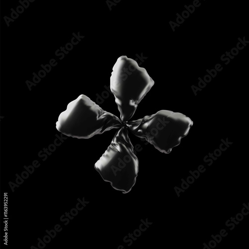 Realistic chrome inflated balloon abstract shape 3D cartoon plastic vector icon, glossy silver foil spinner air figure