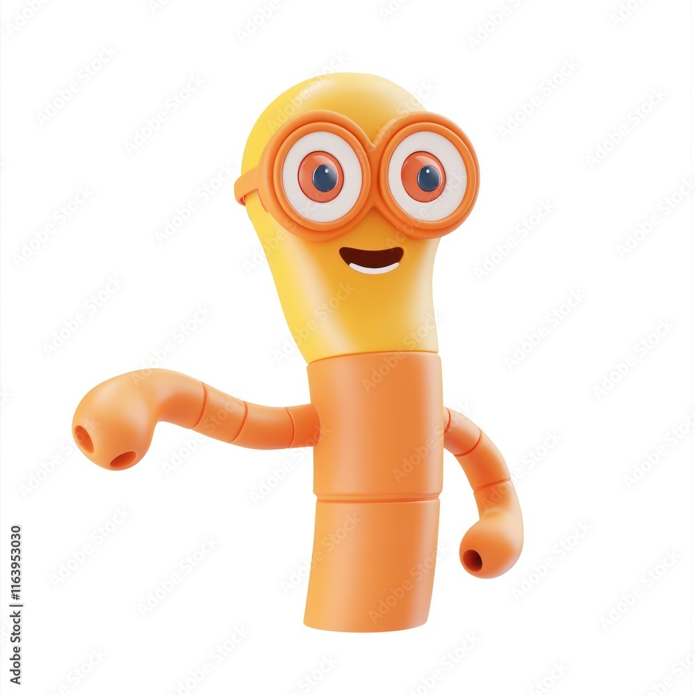 Playful Pipe Layer with a cute, extended arm. vector style art 3d illustration Isolated on White Background Playful Pipe Layer with a cute, extended arm. vector style art 3d illustration Isolated on White Background