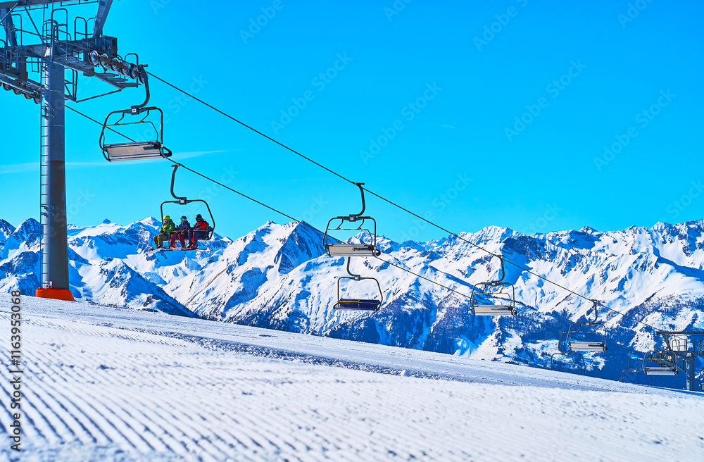 The system of ski lifts on Schmitten mount in Zell am See, Austria