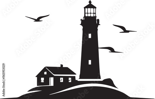 black and wight lighthouse logo type silhouette design photo