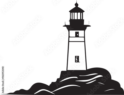 black and wight lighthouse logo type silhouette design