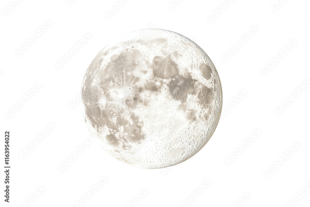 Obraz premium A bright, full moon showcasing its detailed surface features, casting a soft glow in the darkness.