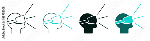 Virtual Reality icon. Man with VR glasses. Technology logo set. Headset, avatar or goggles concept. Modern and simple style icons for web and mobile app. Editable vector stroke. Pixel Perfect.