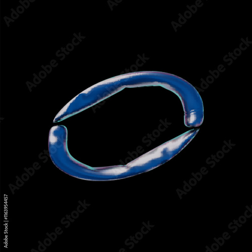 Realistic metallic inflated balloon ring shape 3D icon, glossy blue foil helium round decoration, circle air figure