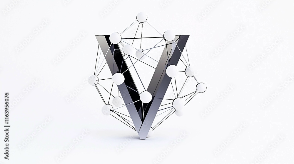Abstract 3D Geometric Structure with Nodes and Connections Abstract 3D Geometric Structure with Nodes and Connections