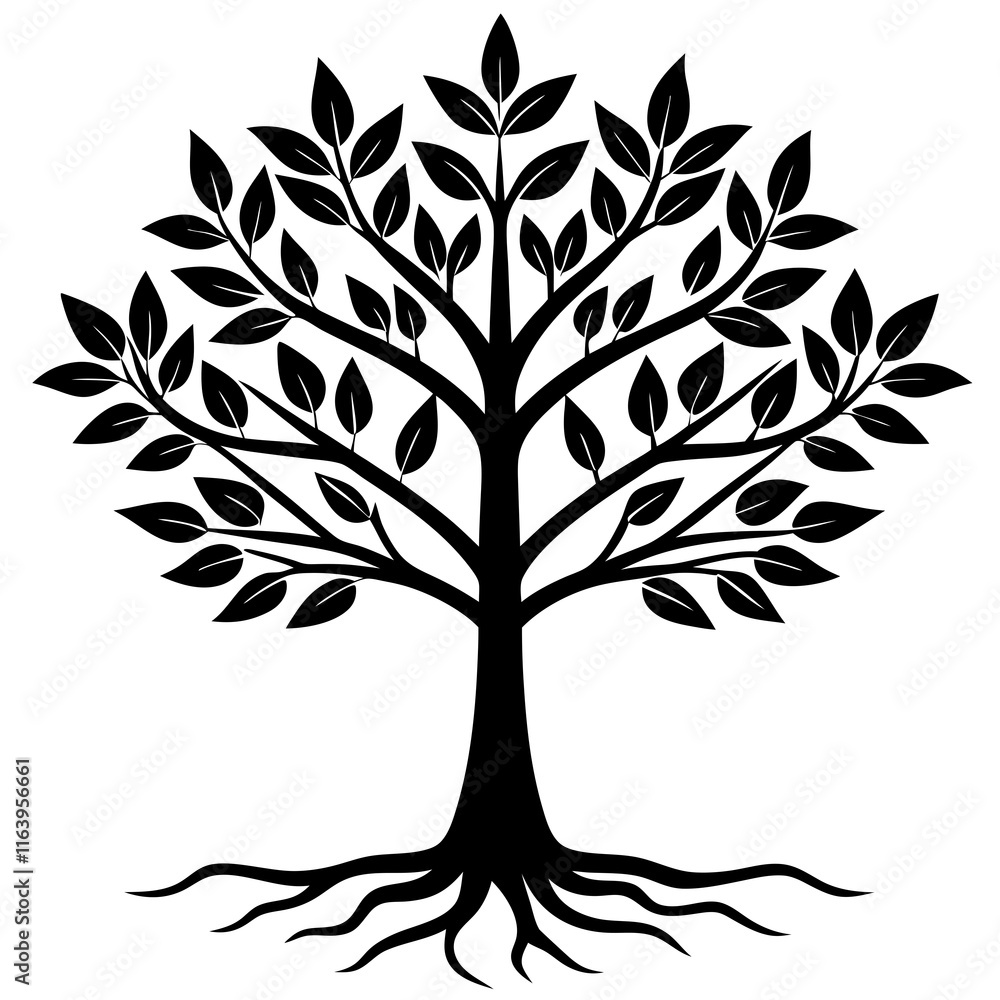 Obraz premium Minimalist Black Tree Sapling Vector