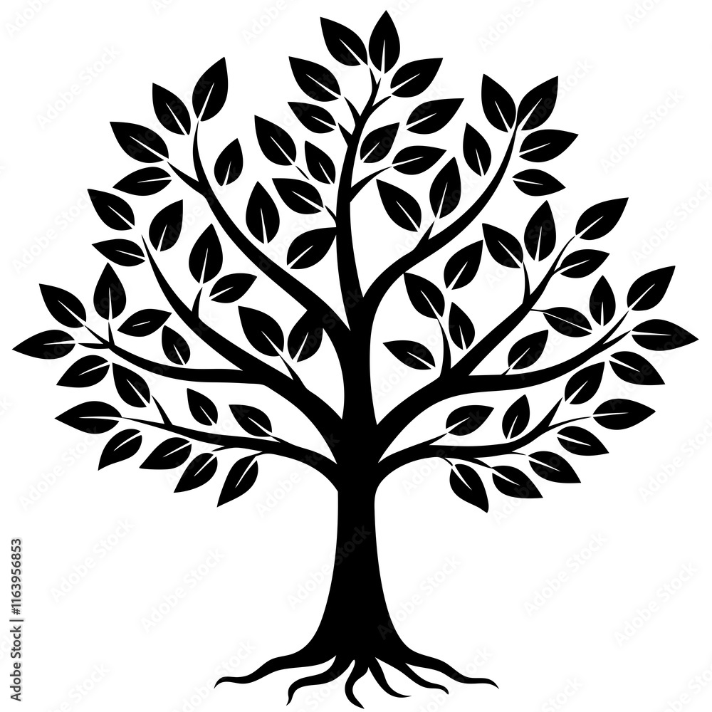 Obraz premium Minimalist Black Tree Sapling Vector