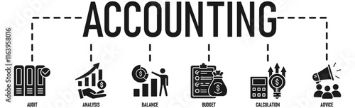 Accounting banner web icon vector illustration concept for business and finance with an icon of the audit, analysis, balance, budget, calculation, and advice