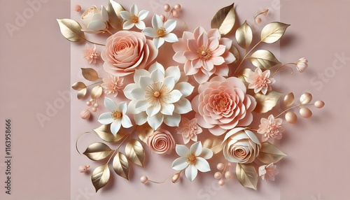 pink and gold floral 3D wall art	