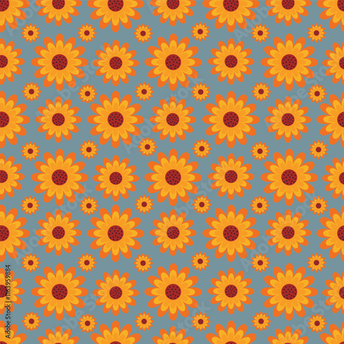 Seamless floral pattern with yellow flowers on blue background for fashion, textile, fabric, wallpaper and other prints. Flower vector pattern.