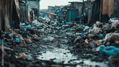 Fototapeta Naklejka Na Ścianę i Meble -  Gloomy Street Scene in a Rural Town