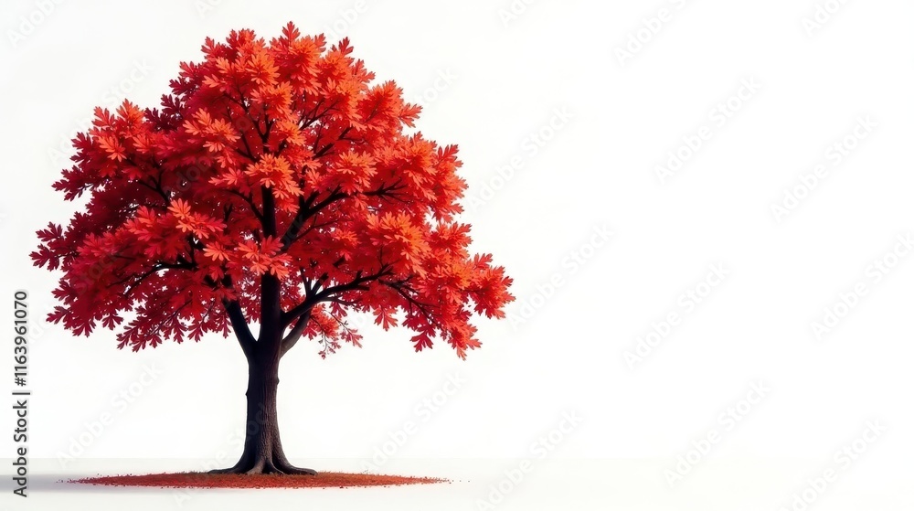 A solitary deciduous tree with vibrant autumnal foliage, isolated on a stark white background, showcasing the beauty of nature's seasonal transformation. A solitary deciduous tree with vibrant autumnal foliage, isolated on a stark white background, showcasing the beauty of nature's seasonal transformation.