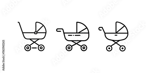 Simple Black Line Art Illustrations of Baby Strollers, baby strollers icon, simple and modern design. Baby carriage icon Art design illustration.