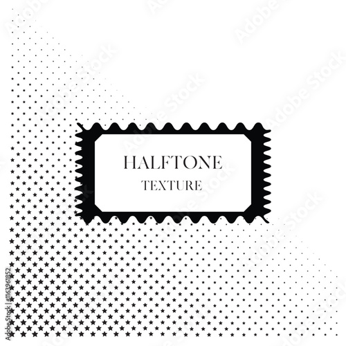 This is a halftone design featuring a pattern of gradient effect. This creates a visual illusion of depth and fading.Corner Composition of Star Halftone Pattern