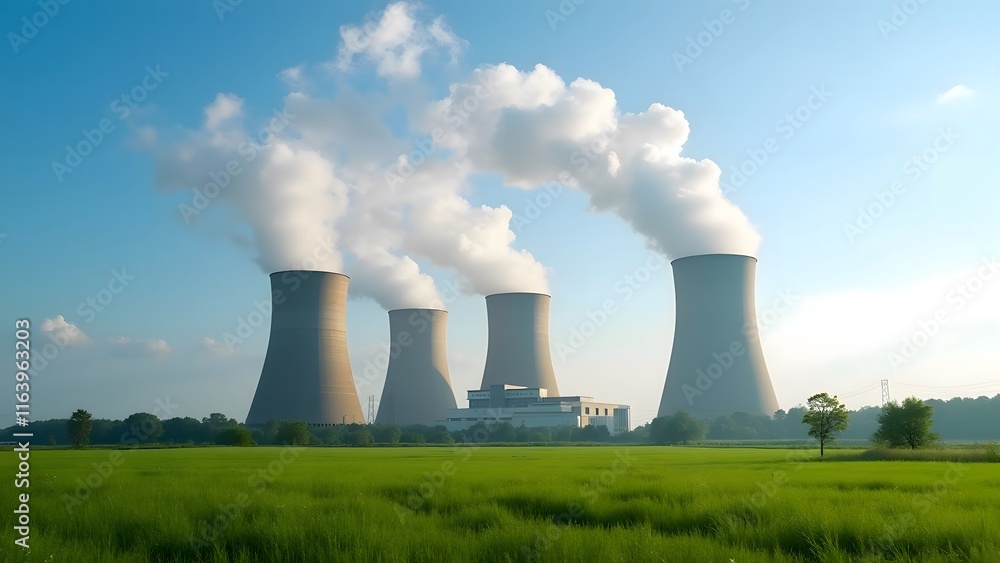 Nuclear Power Plant Cooling Towers Steam Rural Landscape Nuclear Power Plant Cooling Towers Steam Rural Landscape
