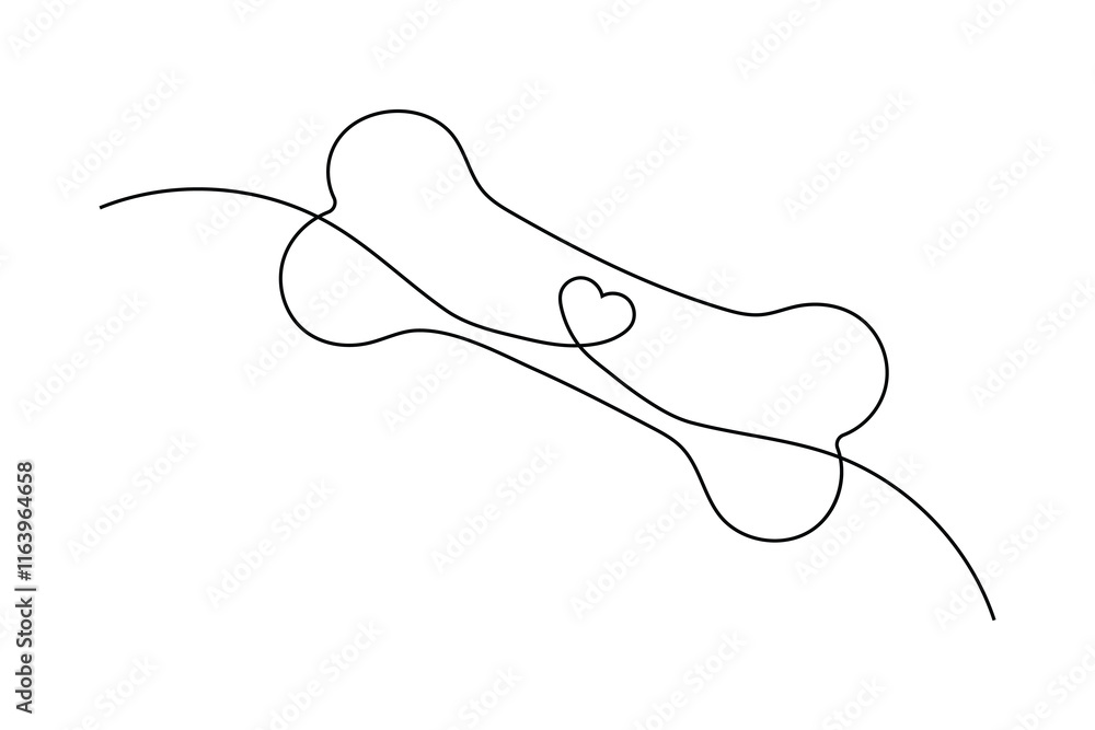 Obraz premium Continuous one line dog and bone drawing of isolated outline vector icon