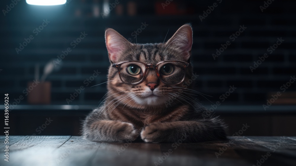 Adorable cat wearing glasses enjoying spring with a playful pose Adorable cat wearing glasses enjoying spring with a playful pose
