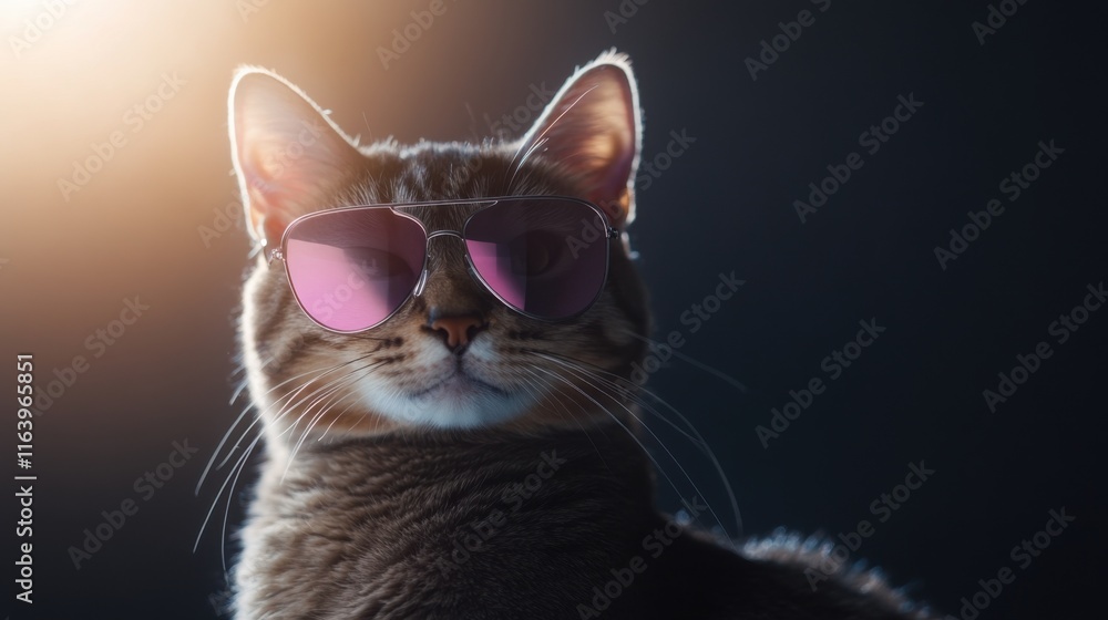Adorable cat wearing sunglasses in a playful spring theme Adorable cat wearing sunglasses in a playful spring theme