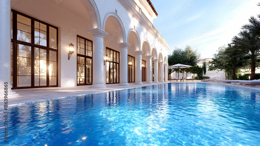 Fototapeta premium Luxury villa with pool and arches.
