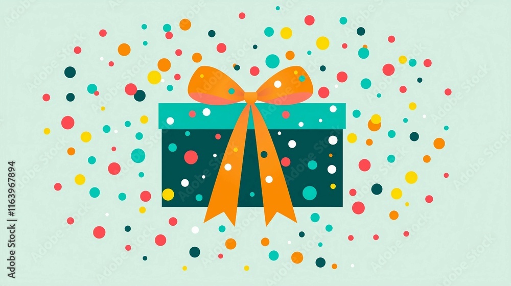 Colorful Gift Box Surrounded by Festive Confetti and Bubbles Colorful Gift Box Surrounded by Festive Confetti and Bubbles