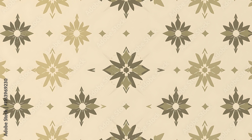 Geometric Starburst Pattern: A seamless, captivating design featuring a repeating pattern of stylized starbursts in shades of beige and brown. Geometric Starburst Pattern: A seamless, captivating design featuring a repeating pattern of stylized starbursts in shades of beige and brown.