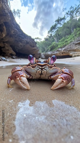 A Purple Eyed Crab on a Sandy Beach photo